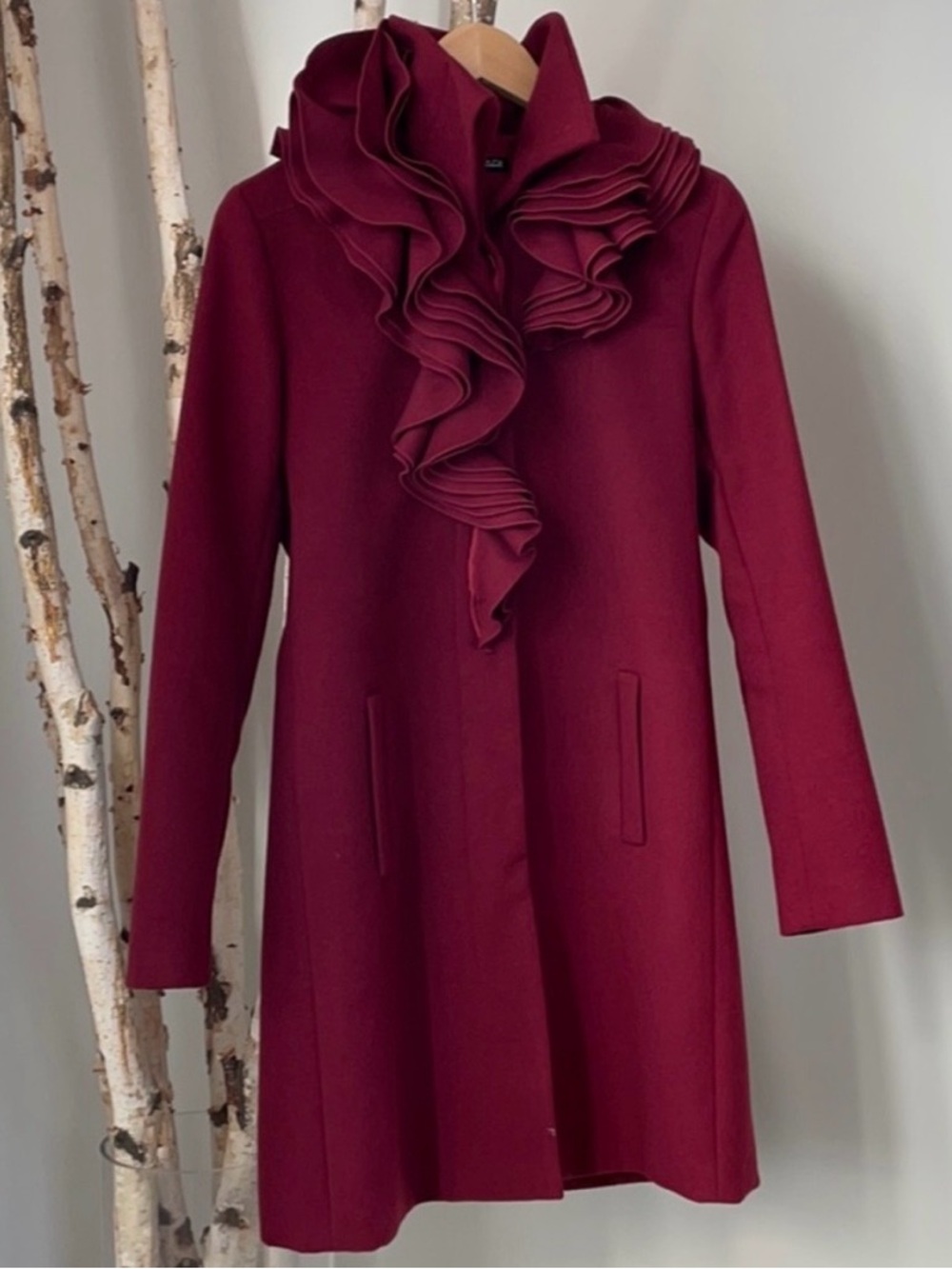 Elie Tahari Ruffle-Front Wool Coat
